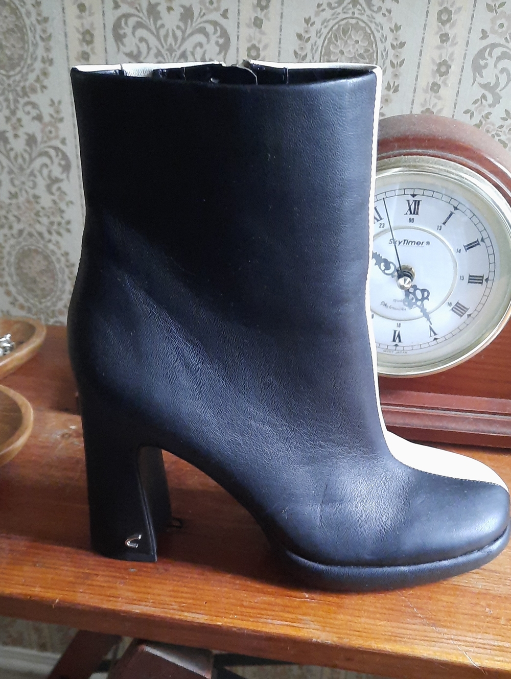 Sam Edelman Black and White Two-Tone Block Heel Ankle Boots